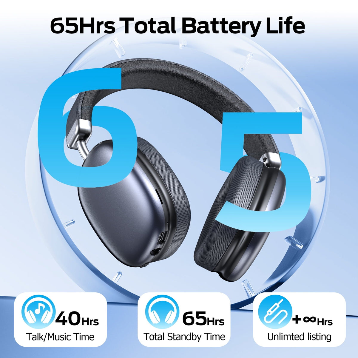 Bluetooth Headphones Over Ear, 65Hrs Playtime Wireless Headphones,Bass Boosted by 90%,Lightweight Headset with Deep Bass, Clear Call with 4 Noise Cancelling Mics,Low Latency for Travel Work Cellphone